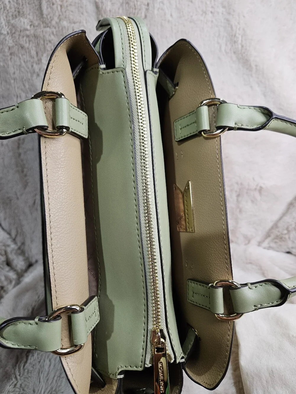 2023 Michael Kors Olive/Sage Reed Large Pebble Leather Belted Satchel